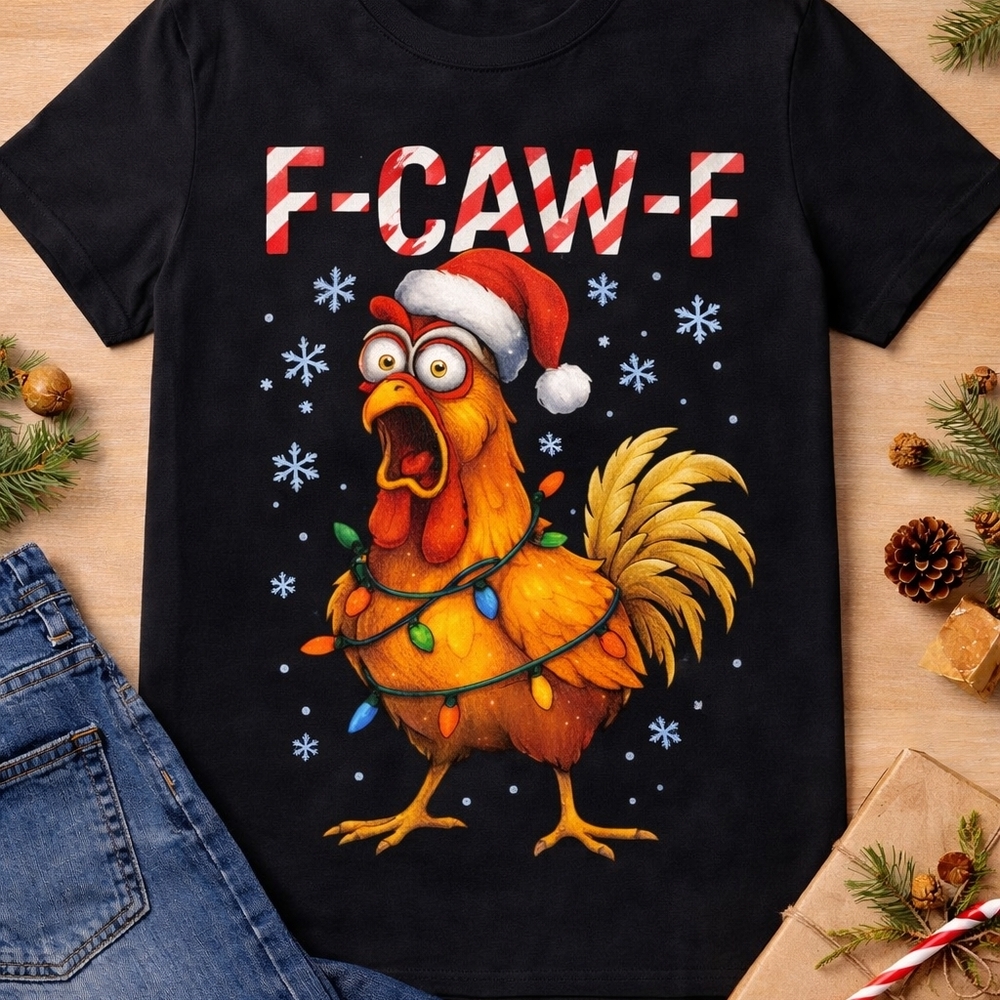 Gildan Black Tee with Festive Chicken Design